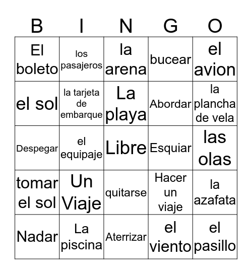 Español Vocabulario Bingo Card