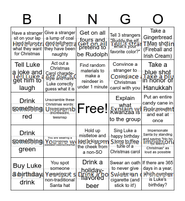 Luke's Birthday Bingo Card