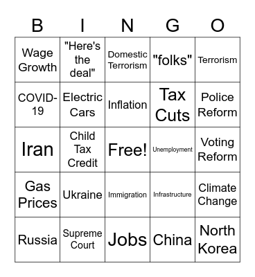 State of the Union Bingo Card