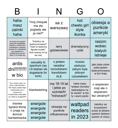 dyskusja z debilem Bingo Card