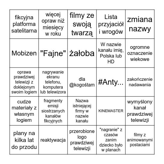 BINGO FIKCJI Bingo Card