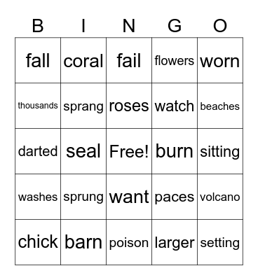 Lesson 45 Bingo Card