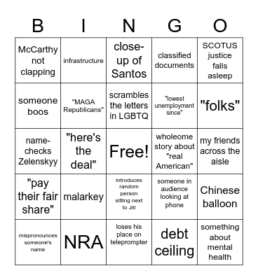 SOTU 2/7/23 Bingo Card