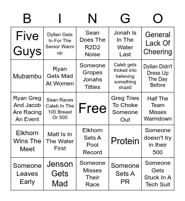 Swim Meet Bingo Card