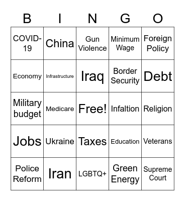 State of the Union Bingo Card