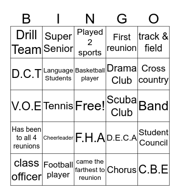 DBH 40 year Reunion Bingo Card