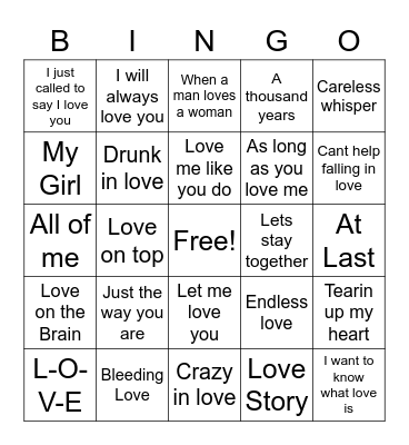 Love songs bingo Card