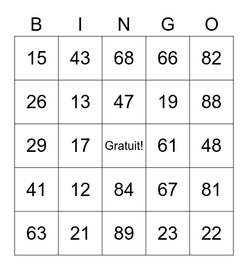 Bingo Français Bingo Card