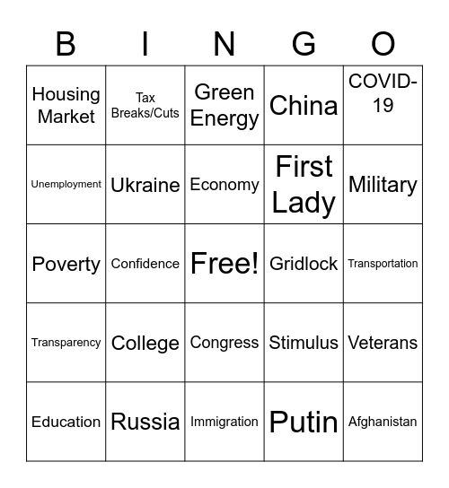 State of the Union Bingo Card