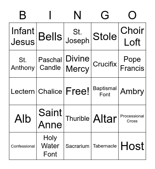 Church Tour Bingo Card