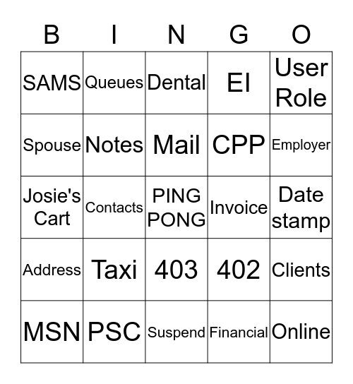 ODSP Bingo Card