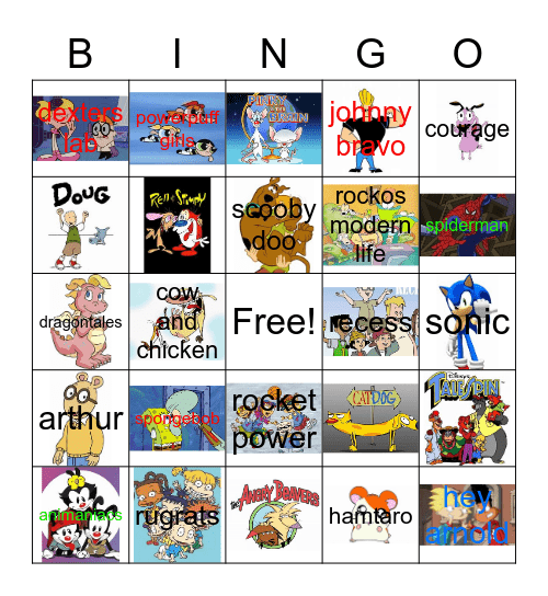 Childhood Cartoons Bingo Card