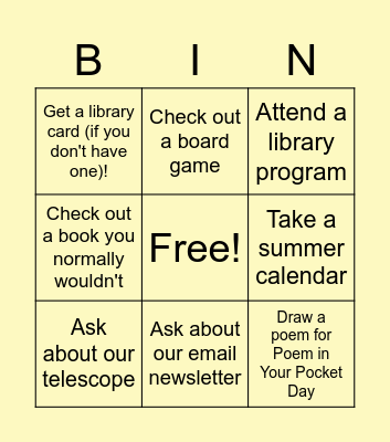 National Library Week Bingo Card