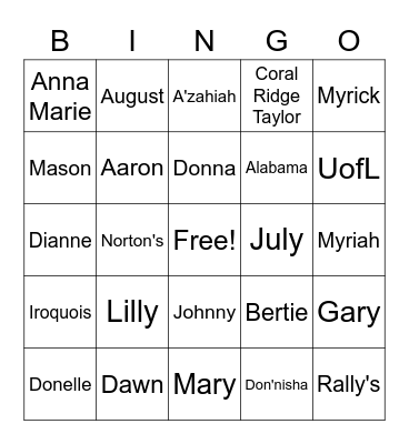 Emily's BINGO! Bingo Card