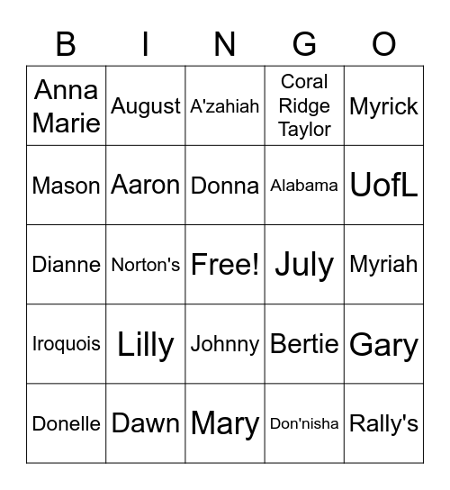 Emily's BINGO! Bingo Card