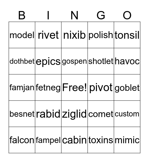 RTI 3.1  Bingo Card