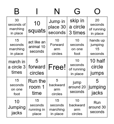PE Bingo Card