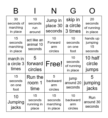PE Bingo Card