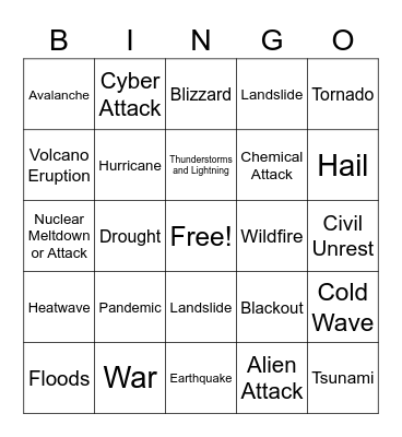 DISASTER BINGO! Bingo Card