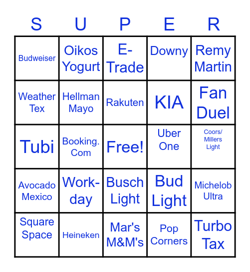 SUPER BOWL 2023 Bingo Card