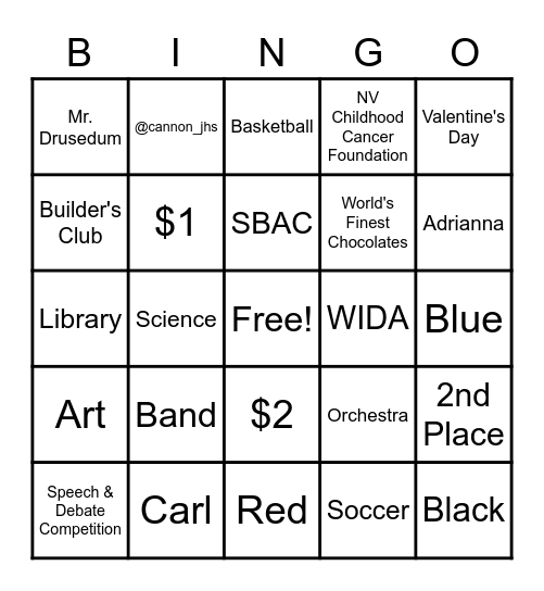 Cardinal Bingo Card