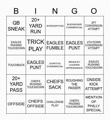 SUPER BOWL BINGO Card