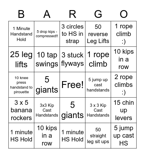 Bargo Bingo Card