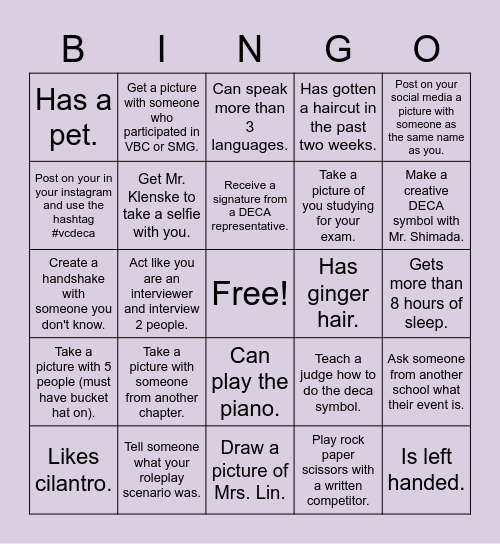 VC DECA Bingo! Bingo Card