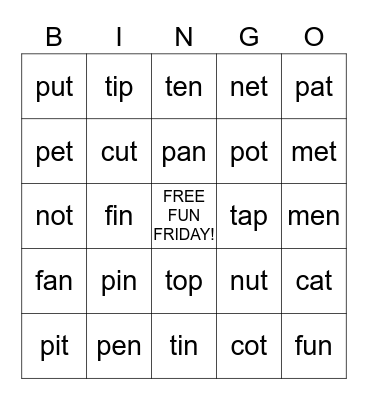 Short vowels are FUN Bingo Card