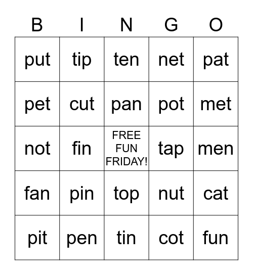 Short vowels are FUN Bingo Card