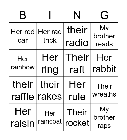 Initial /r/ Bingo Card