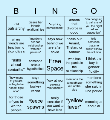 Sohn Bingo Card