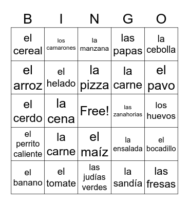 La Comida Bingo Card