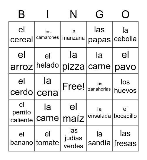 La Comida Bingo Card