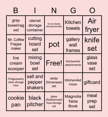 BRIDAL BINGO Card