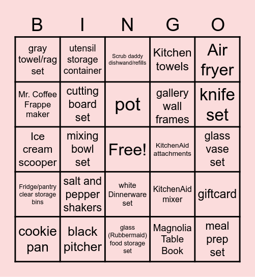 BRIDAL BINGO Card