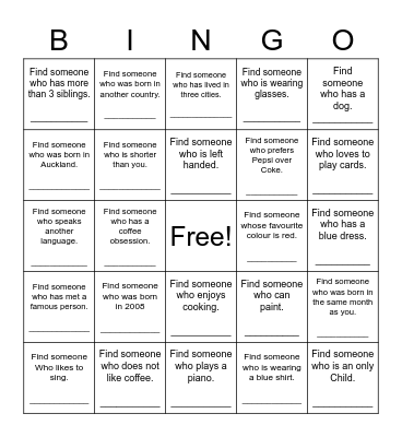 Find Someone Who Bingo Card