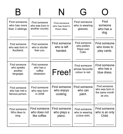 Find Someone Who Bingo Card