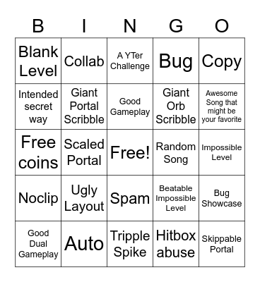 Recent Tab Bingo (Geometry Dash) Bingo Card