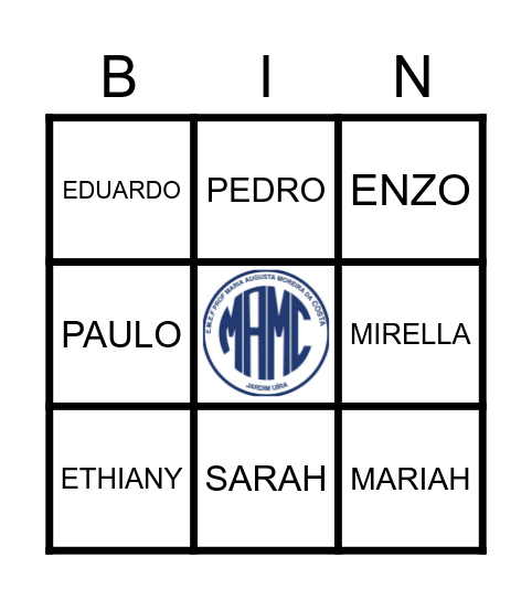 NOMES - 2º ANO B Bingo Card