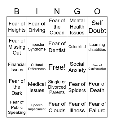 Fear and Adversity Bingo Card