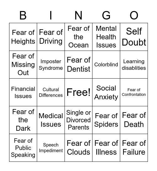 Fear and Adversity Bingo Card