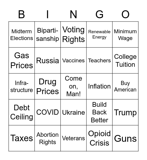 State of the Union 2023 Bingo Card