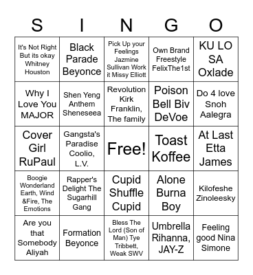 BHM Singo Bingo Card