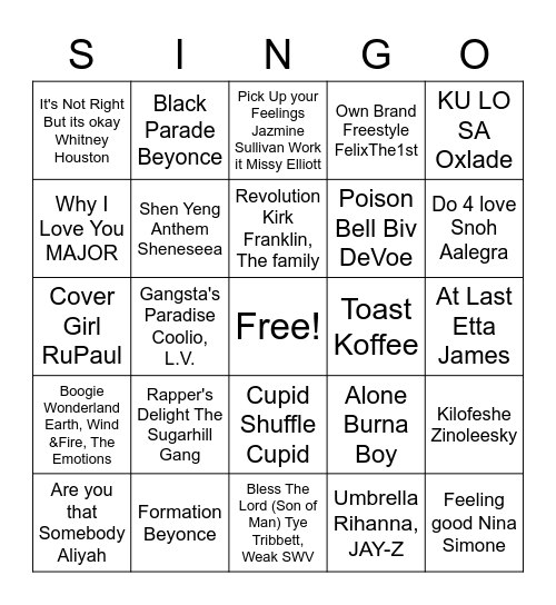 BHM Singo Bingo Card