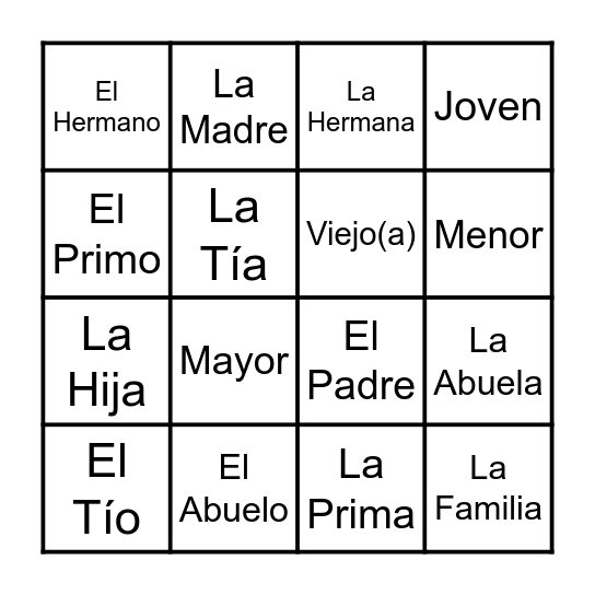 Loteria: La Familia Bingo Card