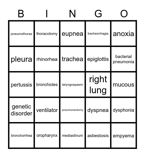 Ch.7 Respiratory System Bingo Card