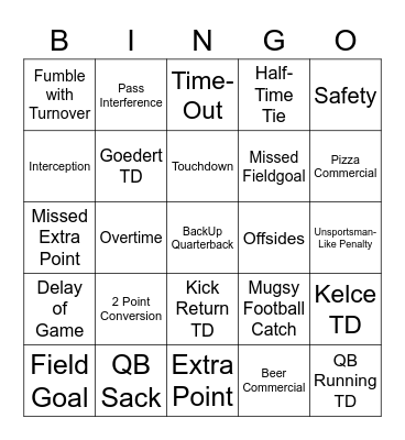 SuperBowl 2023 Bingo Card