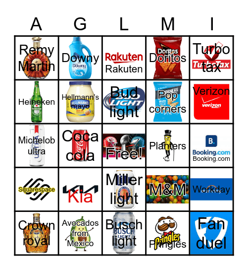 Super  Bowl Commercial Bingo Card