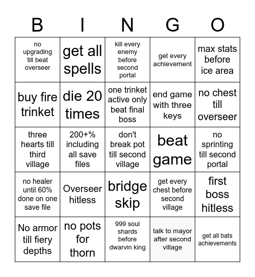 Swordigo Bingo Card